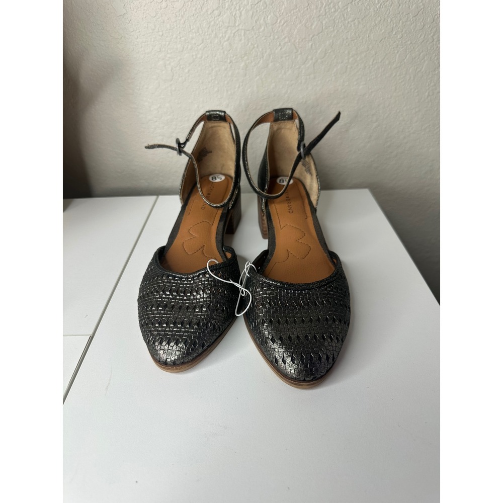 Lucky Brand D'Orsay Block Heel Womens 8.5 Metallic Gunmetal Woven